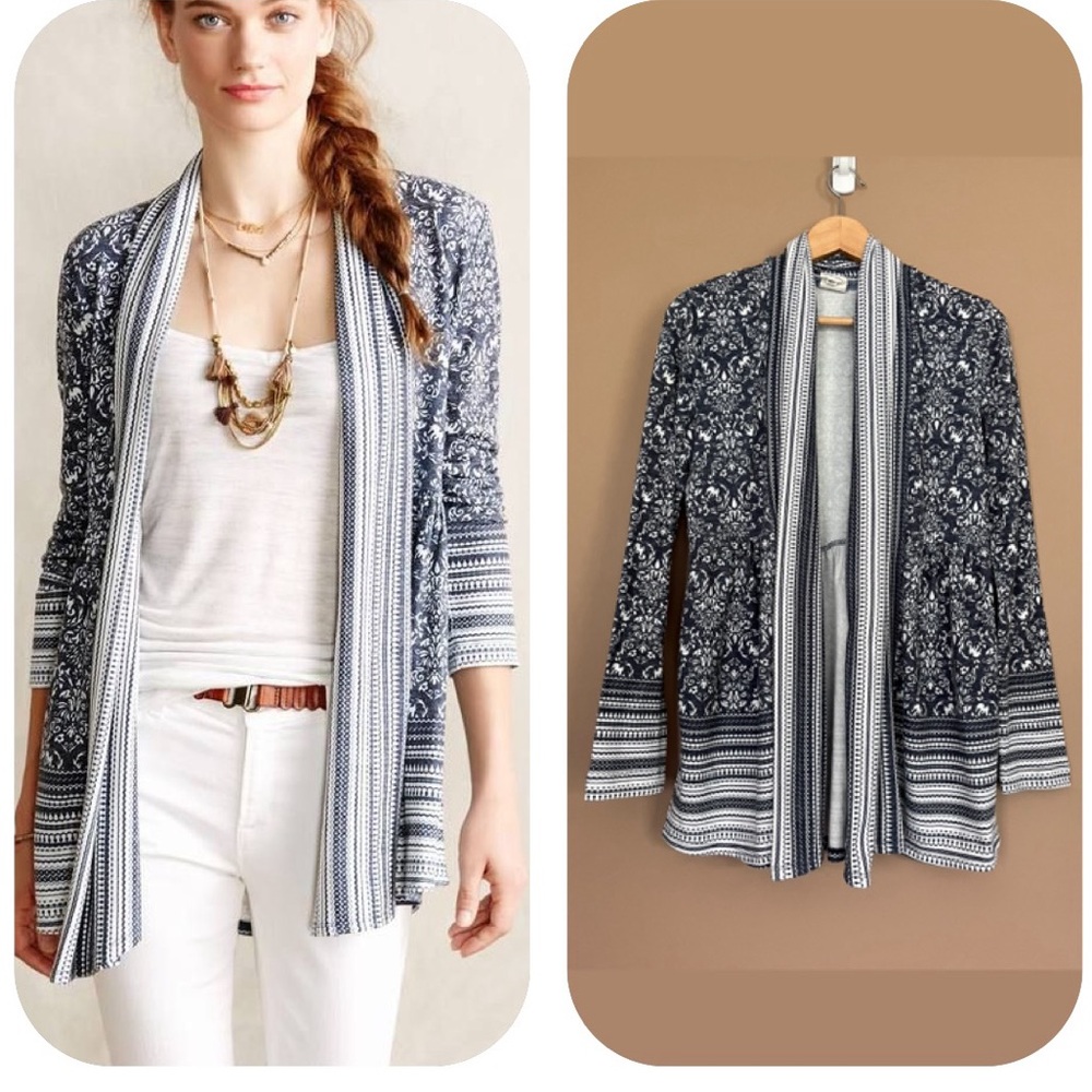 {One September} Anthropologie Open Knit Printed Cardigan Sweater - Womens XS